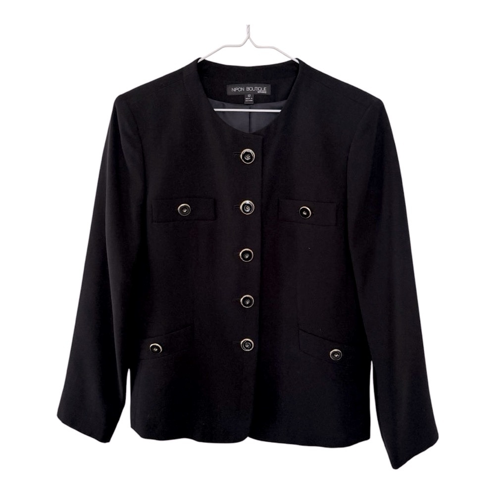 Nipon Boutique Women’s Size 12 Black Single Breasted Blazer Gold Buttons